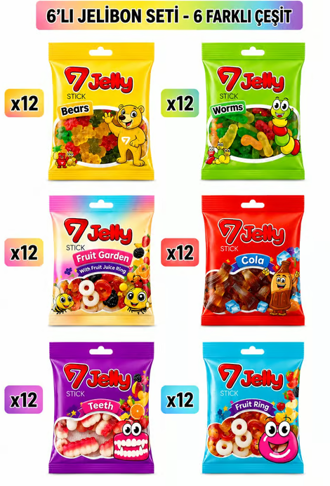 7 STİCK JELLY JELİBON SETİ 12X6 PAKET