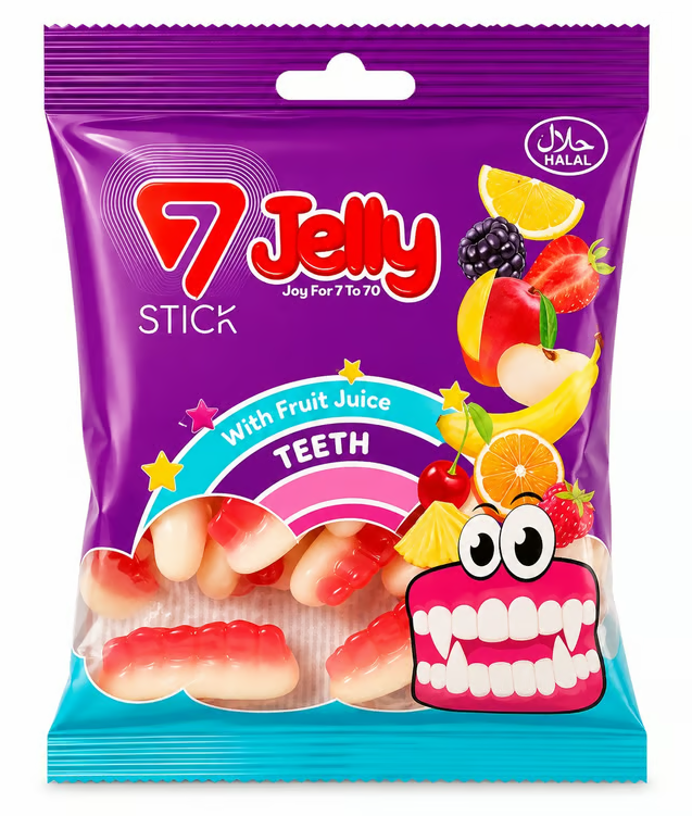 7 STİCK JELLY YUMUŞAK ŞEKERLEME TEETH 80GR*12 ADET