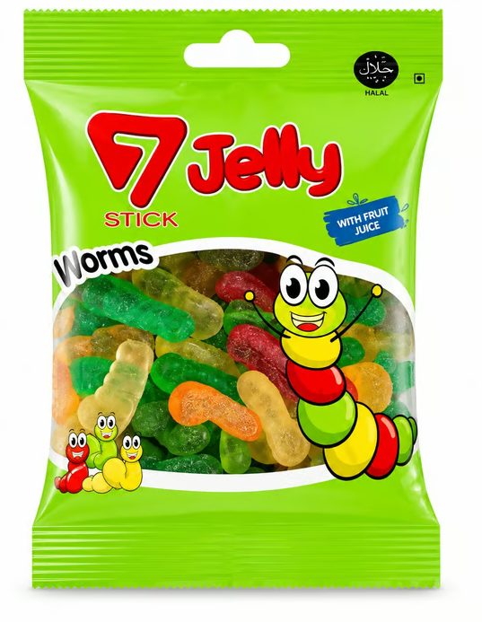 7 STİCK JELLY YUMUŞAK ŞEKERLEME WORMS 80GR*12 ADET