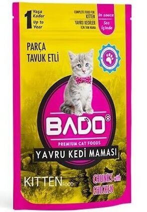 Bado Yaş Mama Yavru Kedi Maması 85 gr Parça Tavuk Etli*48  Adet