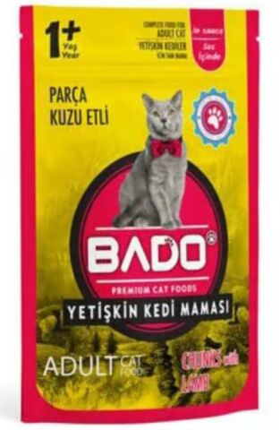 Bado Yaş Mama Yetişkin Kedi Yaş Maması 85 Gr Kuzu Etli*48 Adet