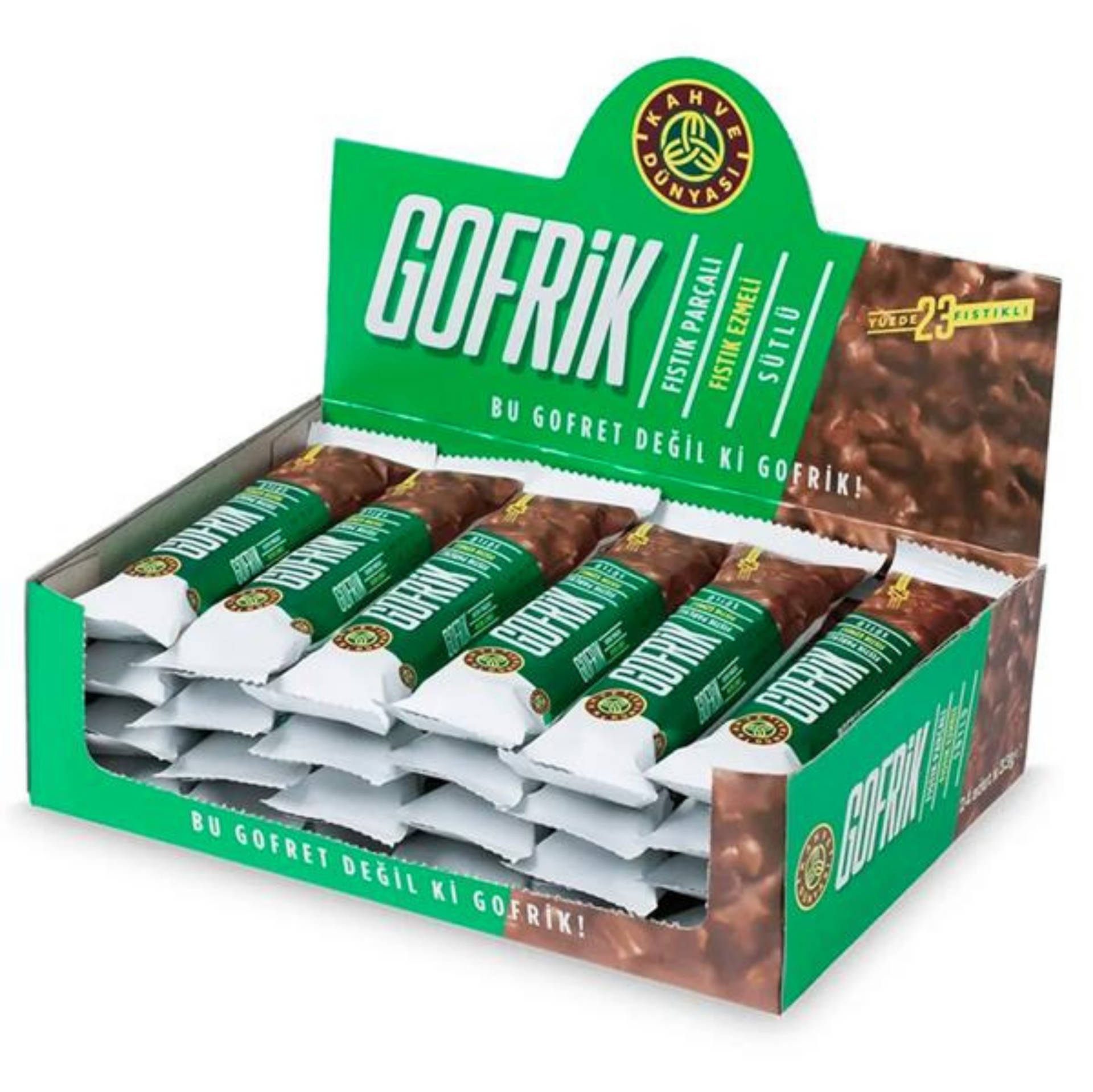 Kahve Dünyası Gofrik Antep Fıstıklı Sütlü Çikolata Kaplamalı Gofret 33 G X 24'lü Paket